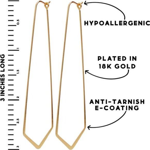 Geometric Chevron Hoop Threader Earrings for Women - Hypoallergenic Lightweight - Picture 4 of 7